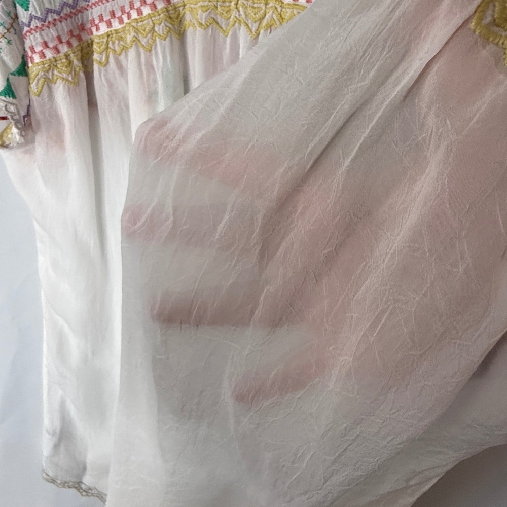 Johnny Was Womens Embroidered Silk Blouse White Boho Floral Split Neck Top L - Picture 9 of 11